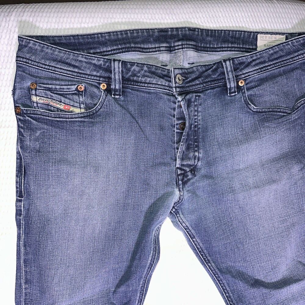 Diesel Safado Jeans Mens 38x34 Blue Regular Straight Button Fly Stretch Denim